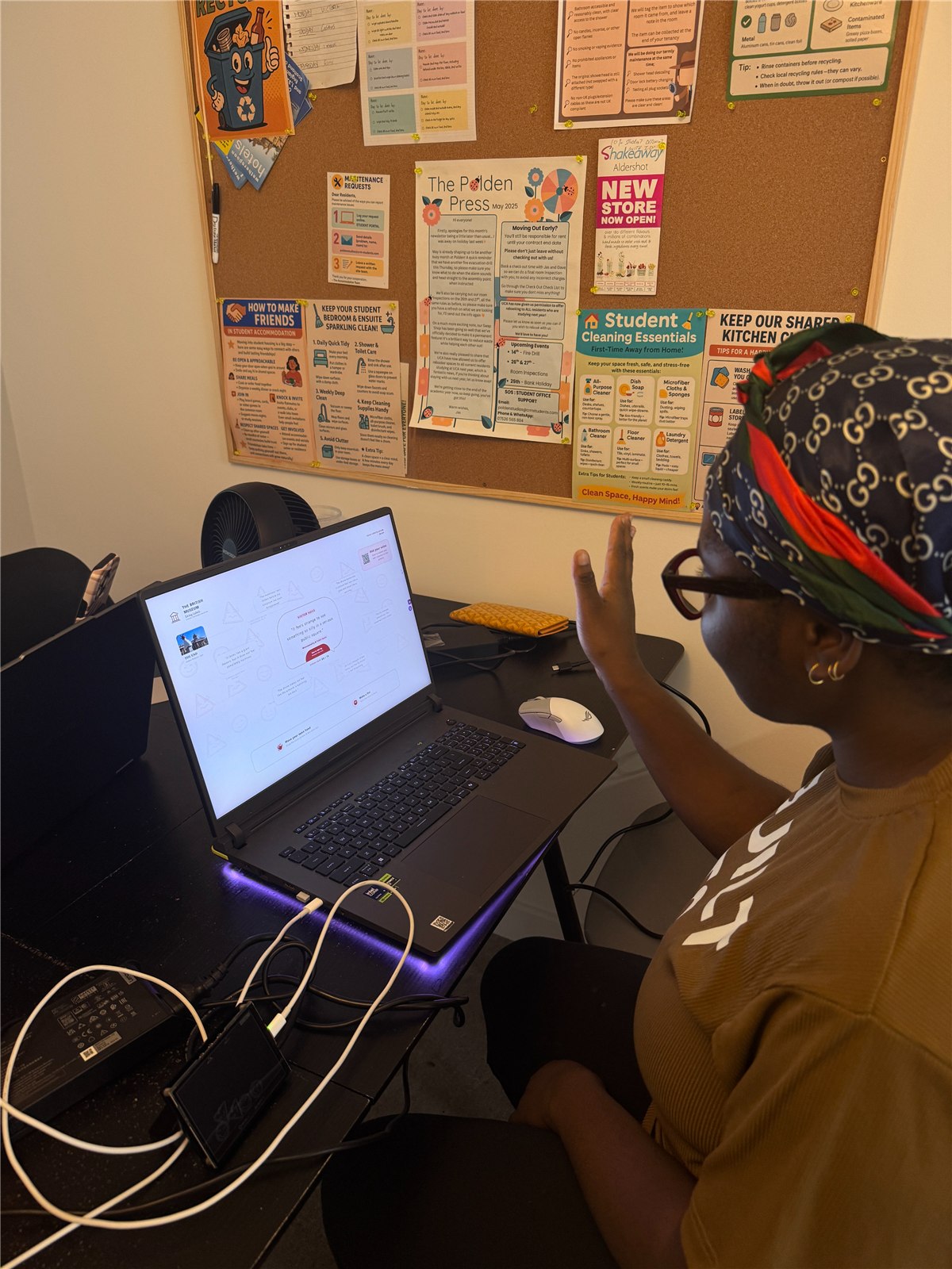 A participant trying the connected prototype during an informal session.