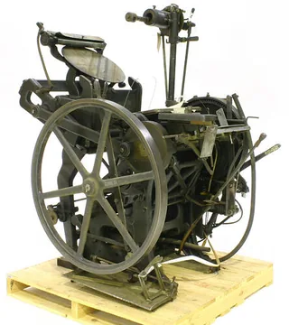 Printing press image used as a design reference for the narrative puzzle.