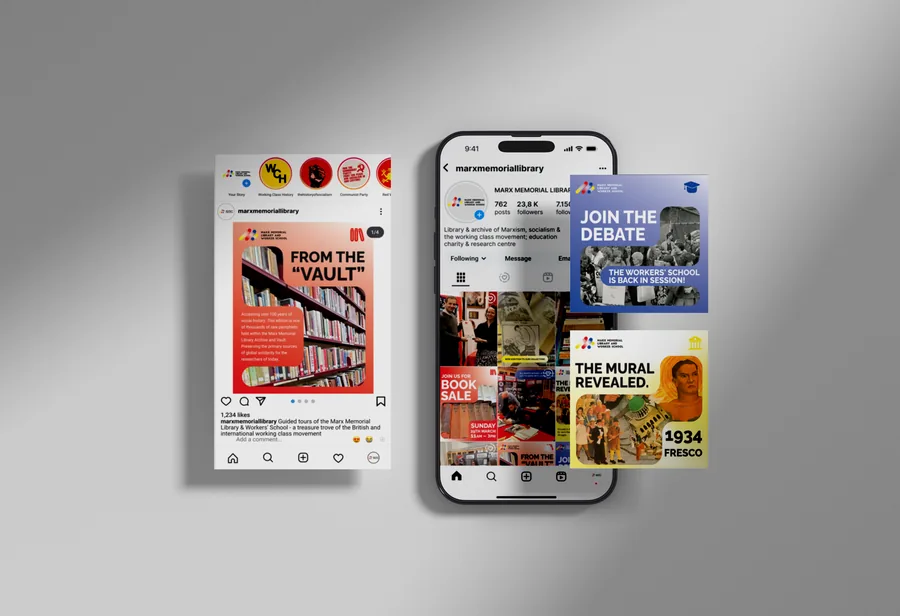 Social media application mockup of the proposed MML profile and mode-coded posts.